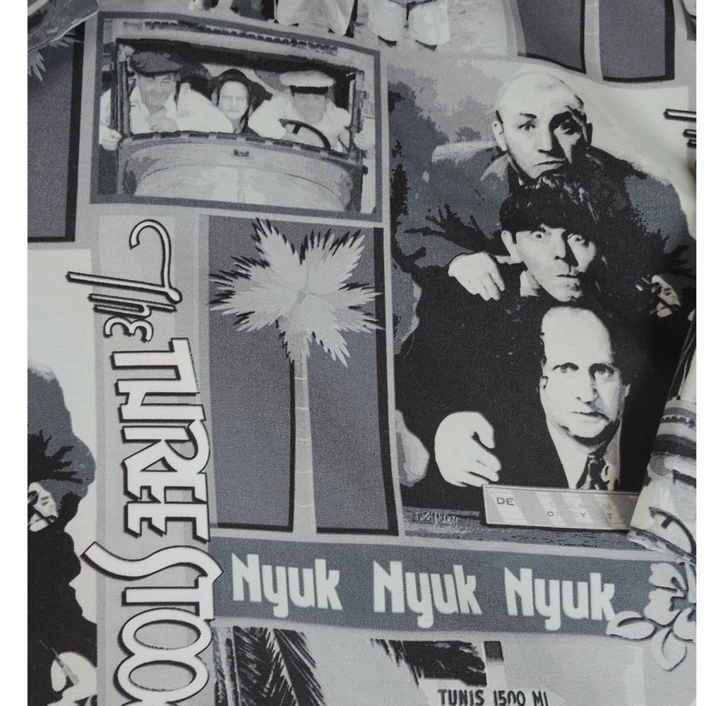 Ralph Marlin The Three Stooges Shirt Mens XXL Gray Black Novelty Button Down